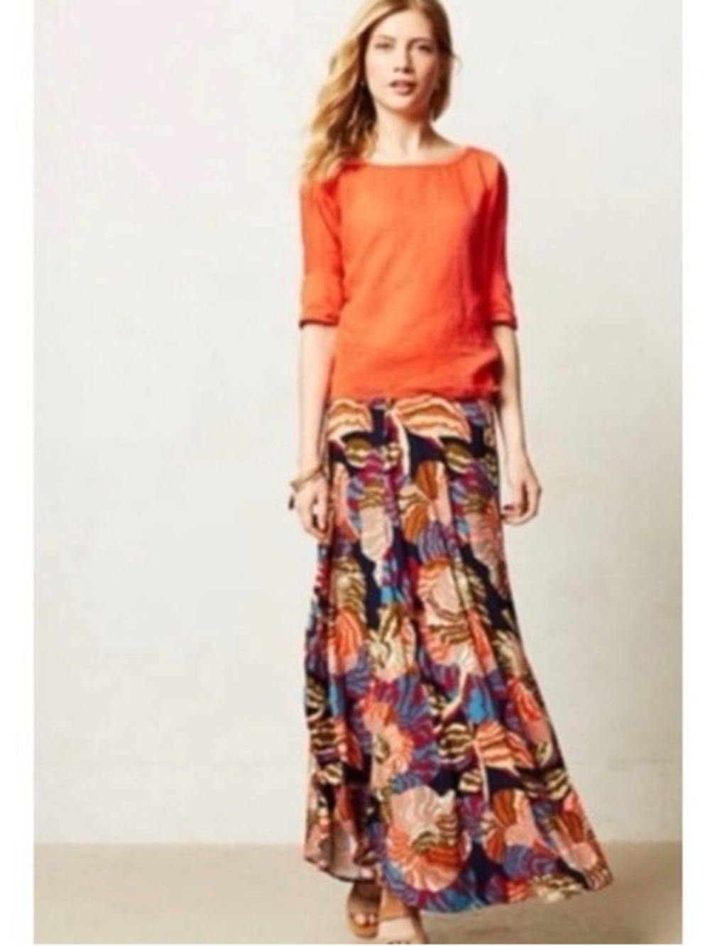 Anthropologie HD in Paris Multicolor Floral Maxi Skirt